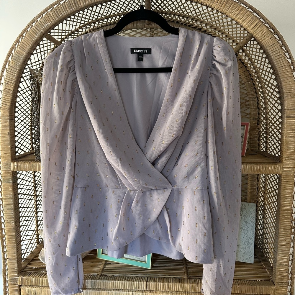 Express Lavender Wrap Blouse with Gold Details Size S